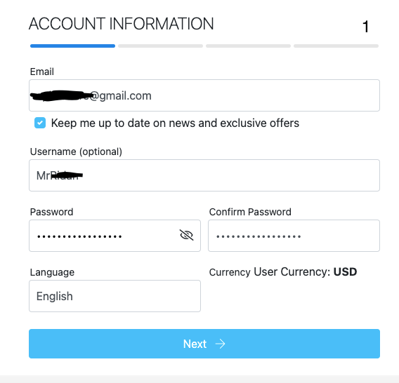 Registration form fields