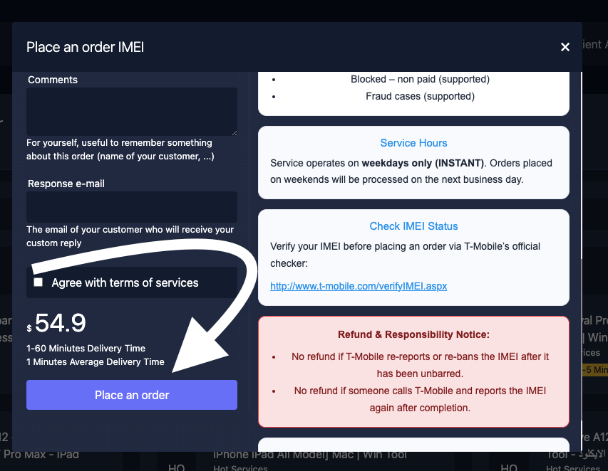 Terms agreement checkbox